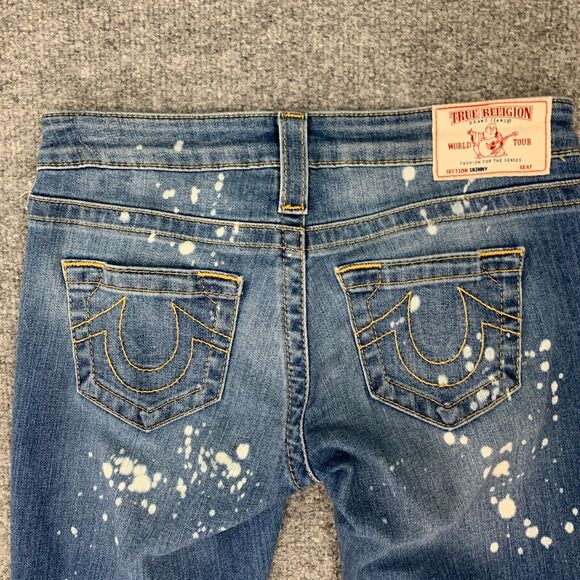 True Religion Bleach Splatter Jeans Women 25 Skinny Denim Low Rise Denim Stretch - Picture 9 of 15